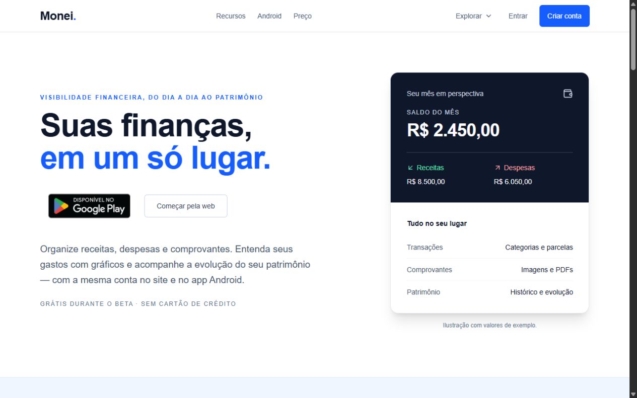 Landing page web de Monei